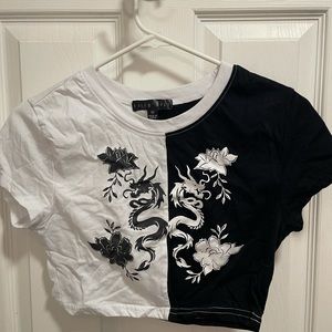 Black and White Dragon Cropped Tee